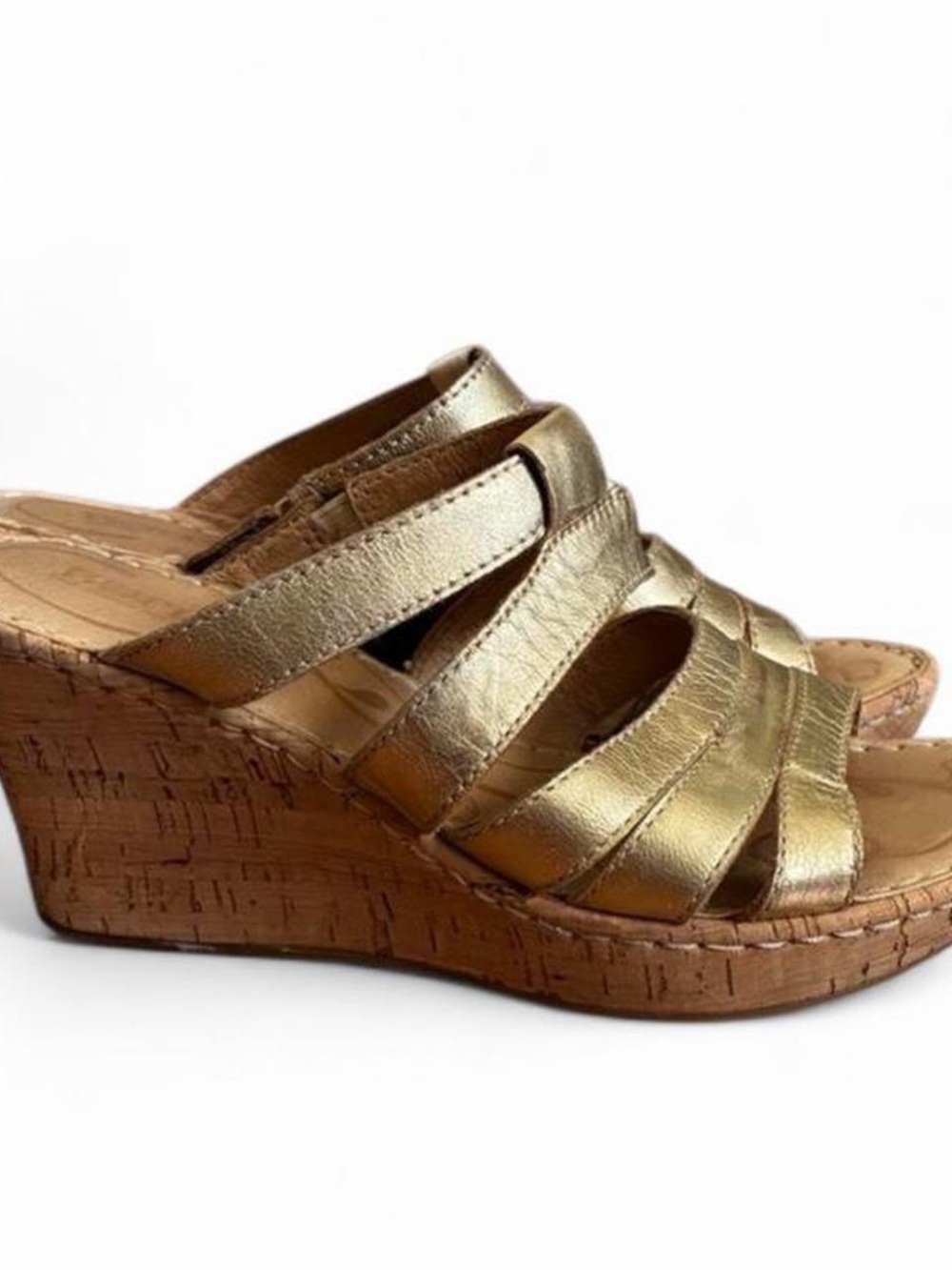 Women's Metallic Gold Wedge Slide Sandals